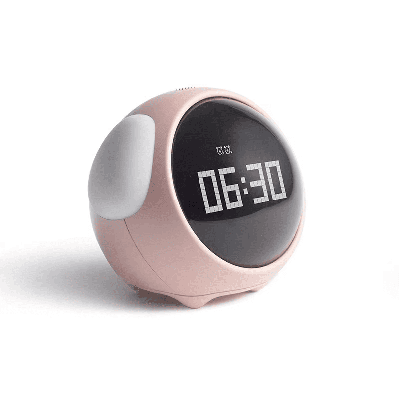 Cute expression multifunction LED pixel alarm clock with colorful display and smart features for home or desk use.
