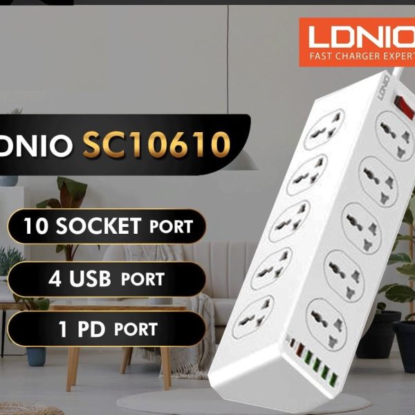 LDNIO SC10610 30W 6-Port USB Charger Power Strip with Multiple Outlets and Fast Charging – Smart Power Extension for Home and Office