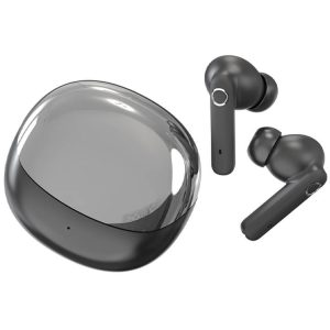 Valdus VTS-200 Noise Cancelling Earbuds with transparent charging case, Bluetooth 5.4, low-latency mode, and 10mm dynamic drivers.